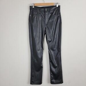 Gap Vintage Slim High Rise Faux Leather Pants Womens 27 Black Flat Front Pockets